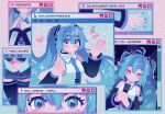  1girl ^v^ blue_eyes blue_hair computer_chip computer_fan detached_sleeves dress hair_between_eyes hand_up hatsune_miku heart icon_(computing) long_hair looking_at_viewer microphone monitor nail_polish necktie ponytail projecttiger sleeveless sleeveless_dress solo tight twintails very_long_hair vocaloid 