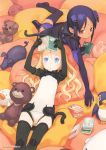  aisha blonde_hair blue_eyes blue_hair bodysuit book dark_skin elise_von_dietrich facial_mark flat_chest forehead_mark highres kuroboshi_kouhaku leotard long_hair lying pillow reading short_hair sky_girls stuffed_animal stuffed_toy thighhighs 