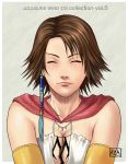  1girl azasuke azasuke_wind brown_hair cleavage closed_eyes closed_mouth female final_fantasy final_fantasy_x final_fantasy_x-2 short_hair solo yuna 