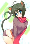  animal_ears blue_eyes blush cat_ears cat_tail green_hair kiki_(koba) navel original sakura_hanpen scarf short_shorts shorts tail 