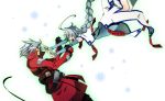  belt blazblue braid cape couple detached_sleeves female gloves grey_hair long_hair male noran nu-13 open_mouth ragna_the_bloodedge short_hair silver_hair single_braid trenchcoat 