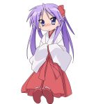  blush highres hiiragi_kagami japanese_clothes long_hair lucky_star miko purple_hair transparent_background twintails vector_trace 