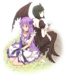  2girls cure_moonlight dark_precure flower futari_wa_pretty_cure hair_flower hair_ornament heartcatch_precure! long_hair purple_hair short_hair wings 