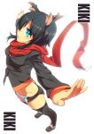 black_hair from_above green_eyes is_ii kiki_(koba) original outstretched_arms scarf short_hair shorts spread_arms thigh-highs thighhighs zettai_ryouiki 