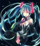  aqua_hair bad_id closed_eyes detached_sleeves hand_on_chest hand_on_own_chest hatsune_miku headset hixi_186 long_hair necktie open_mouth skirt solo thigh-highs thighhighs twintails very_long_hair vocaloid 