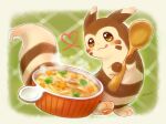  :3 artist_name bowl broccoli brown_eyes fluffy food furret gratin heart highres holding holding_spoon looking_at_food pawpads pokemon shii_(no-va_could) spoon star_(symbol) steam tongue tongue_out wooden_spoon 