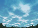  blue_sky clouds commentary_request forest gobaku_no_hito mountainous_horizon nature no_humans original outdoors scenery sky tree 