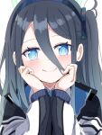  1girl aris_(blue_archive) black_hairband blue_archive blue_eyes closed_mouth hair_between_eyes hairband halo karon_(karon_cha) long_sleeves looking_at_viewer simple_background smile solo upper_body white_background 