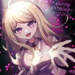 1girl :d ahoge akamatsu_kaede artist_name blonde_hair breasts danganronpa_(series) danganronpa_v3:_killing_harmony dated hair_ornament hands_up happy_birthday large_breasts long_hair long_sleeves looking_at_viewer mikao_(eanv5385) musical_note musical_note_hair_ornament necktie open_mouth pink_eyes school_uniform shirt smile solo watermark white_shirt 