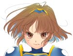  1girl 4lily arle_nadja armor bleeding blood brown_eyes brown_hair looking_at_viewer madou_monogatari puyopuyo short_hair simple_background solo white_background 