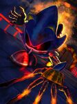  1boy artist_name claws glowing glowing_eyes highres laqiraly looking_at_viewer metal_sonic red_eyes robot signature solo sonic_(series) sparks watermark 
