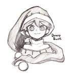  1girl :3 character_name commentary doremy_sweet graphite_(medium) greyscale hat highres looking_at_viewer monochrome nightcap pom_pom_(clothes) shirt short_hair silverfox_(peculiosa) solo touhou traditional_media upper_body 