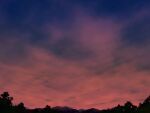  clouds commentary_request dusk forest gobaku_no_hito mountainous_horizon nature no_humans original outdoors pink_sky scenery sky tree 
