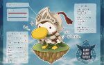  bird blue_sky clouds commentary_request duck floating_island full_body gobaku_no_hito health_bar helmet knight no_humans original plume sky solo spring_onion stats translation_request 