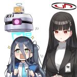  &lt;key&gt;_(blue_archive) 2girls :o absurdly_long_hair aris_(blue_archive) awestruck black_hair blazer blue_archive blue_eyes blue_necktie blunt_bangs clenched_hands collared_shirt commentary_request drone hair_between_eyes hair_ornament hairband halo id_card jacket long_hair long_sleeves looking_away multiple_girls necktie o_(rakkasei) open_clothes open_jacket parted_lips red_eyes riding rio_(blue_archive) robot school_uniform shirt sidelocks simple_background sparkle sparkling_eyes sweater turtleneck turtleneck_sweater very_long_hair white_background 