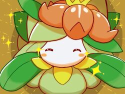  1girl ^_^ arms_up blush blush_stickers brown_background closed_eyes colored_skin commentary_request crown facing_viewer flower from_above full_body green_hair green_skin hair_flower hair_ornament incoming_hug lilligant looking_up mini_crown monster_girl monya multicolored_skin no_mouth outstretched_arms partial_commentary plant_girl pokemon pokemon_(creature) red_flower sidelocks solo sparkle spread_arms standing two-tone_skin white_skin yellow_crown 