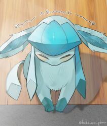  animal_ears animal_focus blue_fur blush closed_eyes closed_mouth facing_viewer floor full_body glaceon highres hokaimo_pkmn no_humans pokemon pokemon_(creature) pokemon_focus solo tail wooden_floor 