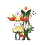  2girls :3 ^_^ anger_vein animal_ear_fluff animal_ears animal_feet animal_hands animal_nose black_fur body_fur braixen cat_girl closed_eyes commentary_request facing_viewer fang flat_chest floating floating_object fox_ears fox_girl fox_tail full_body furry furry_female green_fur green_hair happy highres legs looking_at_viewer multicolored_fur multiple_girls musical_note neck_fur open_mouth own_hands_together pigeon-toed pokemon pokemon_(creature) red_eyes short_hair simple_background smile speech_bubble spoken_anger_vein spoken_musical_note standing stick straight-on tail two-tone_fur v_arms watamonya white_background white_fur yellow_fur 