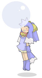  1girl amazake_(manuke_no_oukoku) animal_collar animal_hands anime_coloring arms_at_sides bad_source bare_arms bloomers blue_dress blue_gloves blue_hair blue_tail blush_stickers bow closed_eyes collar dog_girl dot_nose dress drooling floating gloves hair_bow hair_ears inu-t legs_together long_hair mouth_drool nose_bubble nt-tan os-tan paw_gloves paw_shoes ponytail red_collar short_dress simple_background sleeping sleeveless sleeveless_dress spiky_hair two-tone_tail white_background white_bloomers white_tail yellow_bow 