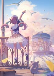  6+girls bird blue_hair blue_sky bow clouds cloudy_sky colored_inner_hair commentary_request dress falling_leaves flying_teardrops frilled_dress frilled_sailor_collar frills from_behind highres hololive hoshimachi_suisei hoshimachi_suisei_(1st_costume) houshou_marine houshou_marine_(1st_costume) leaf long_hair maid_headdress minato_aqua minato_aqua_(1st_costume) momosuzu_nene momosuzu_nene_(1st_costume) multicolored_hair multiple_girls murasaki_shion murasaki_shion_(1st_costume) neko_(minato_aqua) nekomata_okayu nekomata_okayu_(1st_costume) oozora_subaru oozora_subaru_(1st_costume) purple_hair revision sailor_collar sakumichi seagull sky solo_focus tokino_sora tokino_sora_(1st_costume) tokoyami_towa tokoyami_towa_(1st_costume) train two-tone_hair usada_pekora usada_pekora_(1st_costume) virtual_graduation_commemoration virtual_youtuber waving yuzuki_choco yuzuki_choco_(1st_costume) 