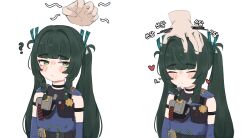  1girl dark_green_hair disembodied_hand headpat heartbee long_hair pov qingyi_(zenless_zone_zero) twintails zenless_zone_zero 