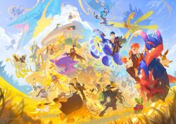 6+boys ace_trappola ahoge alolan_form alolan_raichu animal_ears applin axew banette black_eyes black_hair blonde_hair blue_eyes blue_hair chandelure character_request club_(shape) colored_sclera crystalreydraws dragonite drifloon eevee espeon everyone fangs fennekin floyd_leech fuecoco gengar gholdengo gible glalie grim_(twisted_wonderland) hat highres honchkrow jack_howl jade_leech jirachi jolteon jumpluff koraidon legendary_pokemon leona_kingscholar lion_tail luxray lycanroc lycanroc_(midday) mega_pokemon mega_rayquaza minior minior_(core) minior_(green_core) minior_(violet_core) minior_(yellow_core) miraidon multiple_boys munchlax necktie night_raven_college_school_uniform ninetales noivern on_head one_eye_closed open_mouth orange_hair pokemon pokemon_(creature) pokemon_on_head purple_hair rapidash rayquaza red_eyes red_hair red_sclera riding riding_pokemon riolu saddle school_uniform scraggy smile starmie steelix striped_necktie tail tauros tree twisted_wonderland umbreon vaporeon white_hair