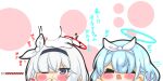  &gt;_&lt; 1other 2girls :o a.r.o.n.a_(blue_archive) arona_(blue_archive) black_hairband blue_archive blue_hair blush braid chibi closed_eyes disembodied_limb gloves grey_eyes grey_hair hair_over_one_eye hair_ribbon hairband halo headpat highres kurukurumagical long_sleeves multiple_girls open_mouth parted_lips ribbon sensei_(blue_archive) speed_lines translation_request white_background white_gloves white_hairband white_ribbon 