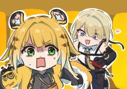  animal_ears chasing evelyn_chevalier ju_fufu long_hair multiple_girls tiger_ears xinzoruo zenless_zone_zero 