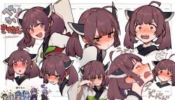  1boy 6+girls :< a.i._voice ahoge blank_eyes blue_hair blush brown_hair chibi commentary_request constricted_pupils covering_own_mouth cropped_arms cropped_shoulders crying ear_blush eel_hat grey_hair hand_to_own_mouth headgear highres kaai_yuki kiritanpo_(food) kizuna_akari kizuna_akari_(tsubomi) kotonoha_aoi multiple_expressions multiple_girls multiple_views nose_blush otomachi_una otomachi_una_(talkex) pleading_eyes purple_hair red-framed_eyewear red_eyes sad shirinda_fureiru sparkle sparkling_aura talkex tearing_up tears touhoku_kiritan translation_request vocaloid voiceroid wavy_hair wiping_tears yuzuki_yukari yuzuki_yukari's_younger_twin_brother 