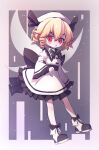  1girl blonde_hair blush chestnut_mouth dress drill_hair fairy fairy_wings frilled_dress frilled_sleeves frills full_body hair_between_eyes hat highres long_sleeves luna_child mr.turtle_head open_mouth red_eyes shoes short_hair solo touhou white_dress white_headwear wide_sleeves wings 