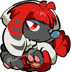  animal_focus bright_pupils chibi chibi_only closed_mouth commentary_request full_body furfrou furfrou_(kabuki) kawaanago lowres no_humans pokemon pokemon_(creature) pokemon_focus red_eyes solo transparent_background twitter_username white_pupils 
