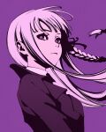  1girl braid breasts danganronpa:_trigger_happy_havoc danganronpa_(series) expressionless kirigiri_kyouko long_hair moshimoshibe purple_background purple_theme simple_background solo violet_eyes 