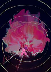  2girls absurdres commentary dark-skinned_female dark_skin dress english_commentary epaulettes frills from_above highres himemiya_anthy holding holding_weapon hug hug_from_behind impaled jacket long_dress long_hair long_sleeves multiple_girls on_ground pink_hair purple_hair rapier red_dress ripples shoujo_kakumei_utena spoilers stab sword sword_of_dios tenjou_utena velaversal weapon yuri 