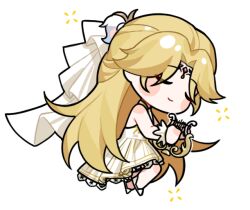  1girl artist_request asymmetrical_dress bare_legs bare_shoulders blonde_hair blush_stickers chibi circlet closed_eyes closed_mouth collared_dress dress eyes_visible_through_hair feather_hair_ornament feathers golden_buds_(infinity_nikki) hair_ornament happy harp holding holding_instrument infinity_nikki instrument lace-trimmed_dress lace_trim long_dress long_hair lying music nikki_(series) official_art on_side parted_bangs playing_instrument shoes sleeveless sleeveless_dress smile solo squeans striped_clothes striped_dress transparent_background veil vertical-striped_clothes vertical-striped_dress very_long_hair white_dress white_shoes white_veil white_wrist_cuffs wrist_cuffs 