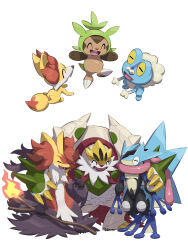  animal_ear_fluff animal_ears black_fur broom cape chesnaught chespin claws closed_eyes colored_skin delphox evolutionary_line fangs fennekin fire forehead_protector fox fox_ears froakie frog full_body fur_cape furry green_skin greninja highres long_tongue makoto_ikemu mega_chesnaught mega_delphox mega_greninja mega_pokemon multicolored_fur multicolored_skin ninja open_mouth pokemon pokemon_(creature) pokemon_focus pokemon_legends:_z-a red_fur red_nose shuriken simple_background smile snout spikes starter_pokemon_trio tail tongue tongue_scarf two-tone_skin very_long_tongue weapon webbed_feet white_background white_beard white_fur white_skin yellow_claws yellow_fur 