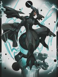  colored_sclera column dragon electricity fangs full_body highres no_humans open_mouth pillar pokemon pokemon_(creature) pokemon_bw pokemon_focus red_eyes red_sclera reo_(mmocc123) sharp_teeth solo teeth zekrom 