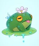  animal animal_focus dripping flower frog highres lily_pad lord_griselda no_humans original simple_background splashing tongue tongue_out white_background white_flower 