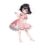  1girl :3 absurdres animal_ears black_hair carrot_necklace dress faky4855 full_body highres inaba_tewi jewelry necklace pink_dress pink_eyes rabbit_ears rabbit_girl short_hair simple_background solo standing touhou white_background 