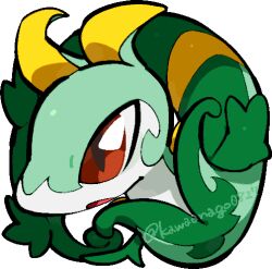  brown_eyes chibi chibi_only commentary_request full_body kawaanago lowres no_humans open_mouth pokemon pokemon_(creature) pokemon_focus serperior solo transparent_background twitter_username 