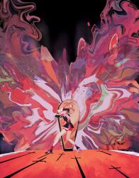  1girl abstract_background analogous_colors black_background black_jacket coffin commentary english_commentary epaulettes floral_print from_behind highres jacket leaning lid long_hair long_sleeves orange_background pink_hair purple_background red_shorts red_socks rose_print shadow shorts shoujo_kakumei_utena socks solo standing sword tenjou_utena velaversal warm_colored weapon wide_shot 