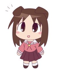  1girl :d animal_ears azumanga_daioh azumanga_daioh's_school_uniform blush brown_eyes brown_hair brown_shoes chibi chibi_only dog_ears dog_girl farhan_melukis flat_color kasuga_ayumu pink_shirt sailor_collar school_uniform shirt shoes simple_background smile socks striped_sleeve_cuffs white_background white_sailor_collar white_sleeve_cuffs white_socks 