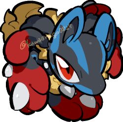  chibi chibi_only commentary_request full_body kawaanago lowres lucario mega_lucario mega_pokemon pokemon pokemon_(creature) pokemon_focus red_eyes solo transparent_background twitter_username 