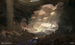  ben_lo concept_art highres hole light_rays mass_effect_(series) mountainous_horizon mushroom no_humans painterly road scar scenery science_fiction 