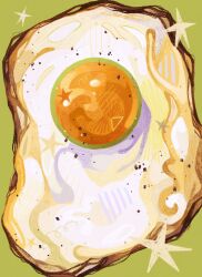  analogous_colors breakfast close-up commentary egg egg_(food) egg_yolk english_commentary film_grain food food_focus fried_egg green_background hatching_(texture) highres no_humans original pepper_(spice) quezify simple_background sparkle squiggle star_(symbol) still_life warm_colored 