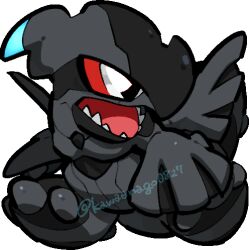  animal_focus bright_pupils chibi chibi_only colored_sclera commentary_request full_body kawaanago lower_teeth_only lowres no_humans open_mouth pokemon pokemon_(creature) pokemon_focus red_sclera sharp_teeth solo teeth transparent_background twitter_username white_pupils zekrom 