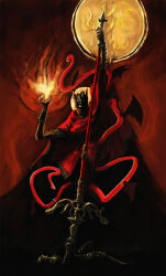  2boys absurdres animal armor breastplate chainmail elden_ring elden_ring:_shadow_of_the_erdtree fire full_armor gauntlets helmet highres holding holding_flame holding_weapon impaled long_hair messmer_the_impaler multiple_boys one-eyed one_eye_closed ornate ornate_armor ornate_weapon pauldrons polearm red_hair red_robe red_shawl red_snake robe shaded_face shawl shoulder_armor silhouette single_bracelet single_vambrace snake snake_on_shoulder sorrysorrow tarnished_(elden_ring) vambraces weapon winged_helmet wings yellow_eyes 