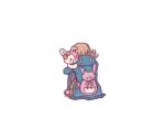  1girl animal_bag backpack bag brown_skirt cat_bag danganronpa_(series) danganronpa_2:_goodbye_despair doll_hug ear_bow from_behind green_jacket grey_background highres hood hooded_jacket jacket knees_up monomi_(danganronpa) nanami_chiaki object_hug pink_bag pleated_skirt simple_background sitting skirt youko-shima 