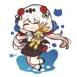  1girl :d ^_^ black_footwear black_skirt blush chibi closed_eyes flower full_body hair_between_eyes hair_flower hair_ornament homu_(honkai_impact) honkai_(series) honkai_impact_3rd long_hair low_twintails red_flower red_rose rose shirt shoes short_sleeves skirt smile socks solo theresa_apocalypse theresa_apocalypse_(luna_kindred) twintails very_long_hair white_background white_hair white_shirt white_socks youtho_(cfztudv8qzpfhrz) 