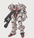  arm_cannon assault_visor clenched_hand english_commentary full_body highres matheus_farias mecha no_humans original robot science_fiction solo weapon 