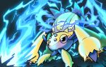  attack blue_eyes close-up electricity full_body galvantula lightning no_humans on_ground pokemon pokemon_(creature) q-chan solo v-shaped_eyes 